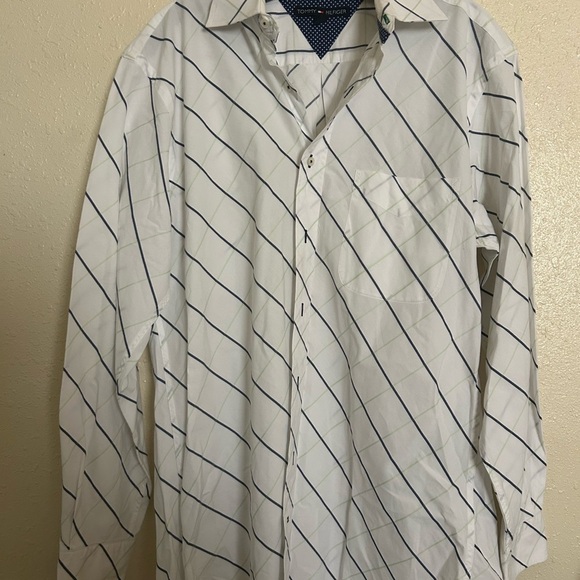Tommy Hilfiger White and Blue Casual Button Down Shirt - Picture 1 of 4